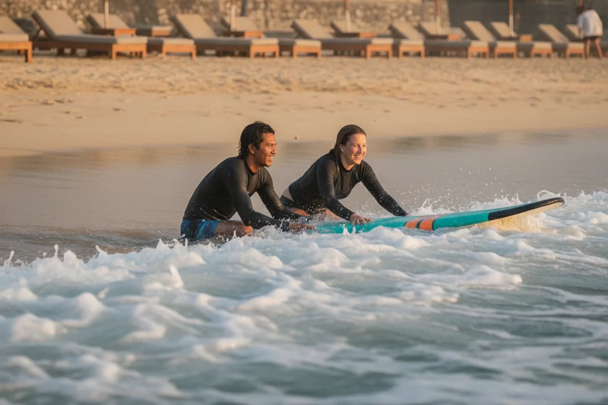 Surf lesson in progress at Seminyak, Bali