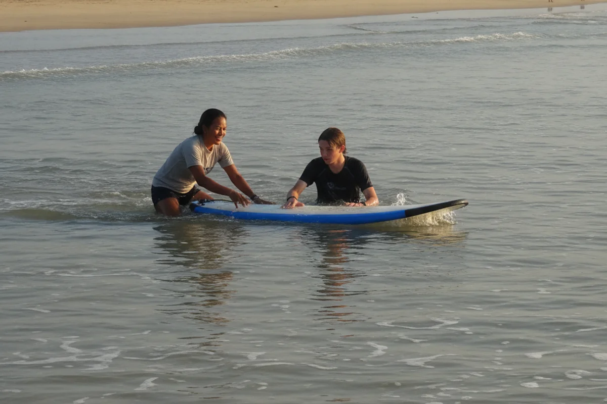 Surf lesson in progress at Tuban, Bali